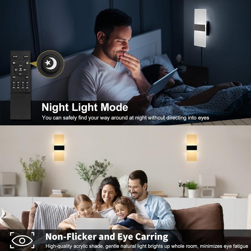 GOODATE 4 Pack Plug in Wall Sconces with Remote Control, Dimmable, Adjustable 3000K-6500K Colors, Black 12W Acrylic LED Plug in Wall Light, Wall Lamps for Bedroom Living Room Hallway Stair - Image 4